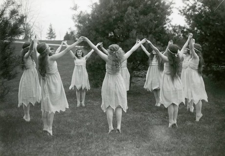 Nymphs at Spring, girl, dance, May Day, England, art deco, a group of woman dancing hand in hand