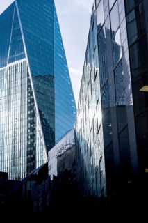 Modern high rise office buildings in the international banking and financial district of the City