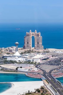 Abu Dhabi skyline from above in Abu Dhabi, United Arab Emirates