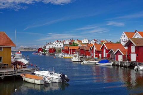 The small harbour of the archipelago island Gullhomen and small fishermen and leisure boats,