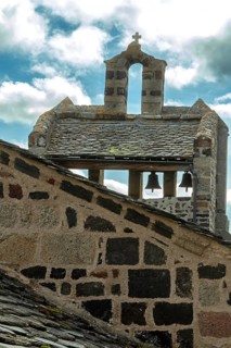 Bell tower of Saint Jean-Baptiste church in Le Monastier sur Gazeille, Haute-Loire,