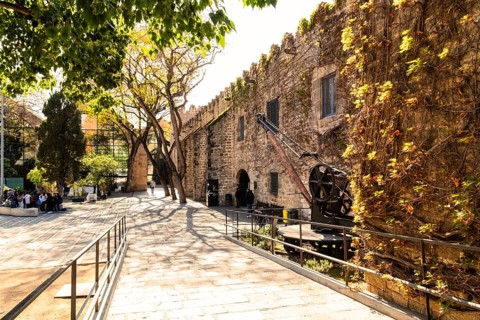 Courtyard of the Museu Marítim de Barcelona, the municipal maritime museum in Barcelona, Spain