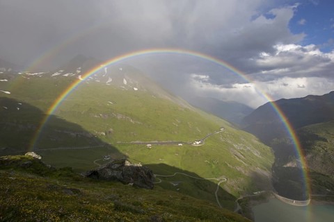 Double rainbow over the Mölltal, Moelltal valley, Hohe Tauern National Park, Carinthia, Kärnten,