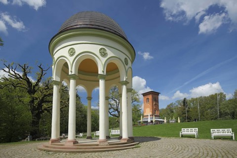 Monopteros and tower, round temple with columns and dome, landmark, Neroberg, Wiesbaden, Taunus,