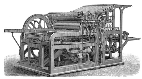 Historical illustration, 19th Century, Industrial printing press, Koenig & Bauer, Druckmaschine,