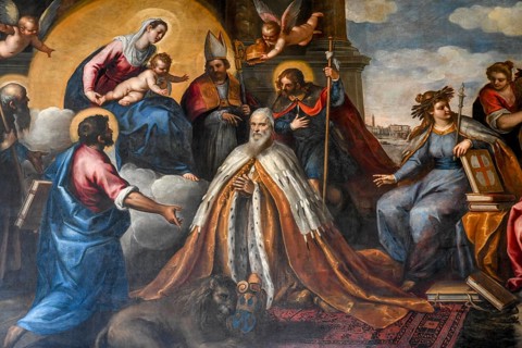 Mural, Doge's Palace, San Marco district, Venice, Veneto region, Italy