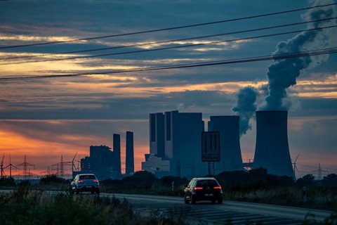 The RWE lignite-fired power plant Neurath, near Grevenbroich, Germany, largest German coal-fired