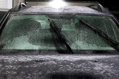 Icy car windscreen, winter, Germany