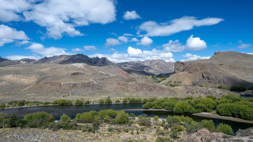 The Rio Limay river flows through the steppe near Bariloche, Patagonia, Argentina