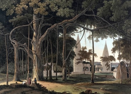 Hindu temple in Agouree, on the Soane River, Bahar, India, ca 1880, digitally enhanced reproduction