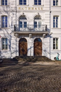 Historic town hall, entrance area, staircase, balcony, architect Friedrich Joachim Stengel, Baroque