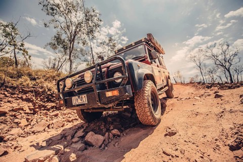 Landrover Defender four-wheel drive vehicle in the Australian outback