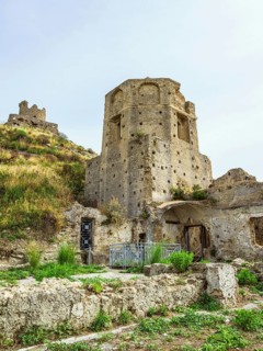 Ruins of the Church of Saint Francis of Assisi and Amantea Castle, Amantea, Tyrrhenian Sea,