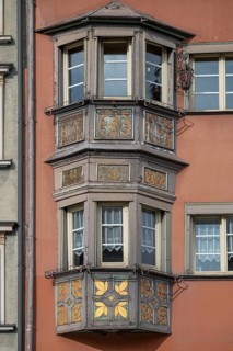 Historic two-storey bay window on a residential building, Rottweil, Baden-Württemberg, Germany