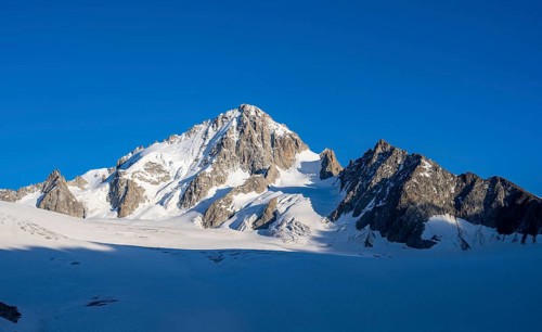 High alpine mountain landscape, summit of the Aiguille de Chardonnet and Glacier du Tour, glaciers