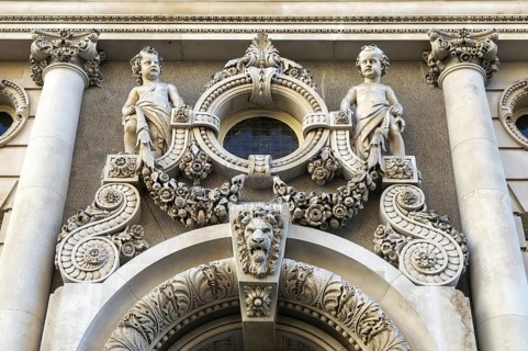 Architectural detail carved stonework by James Tolmie, 1 Derby Gate, originally the Whitehall Club,
