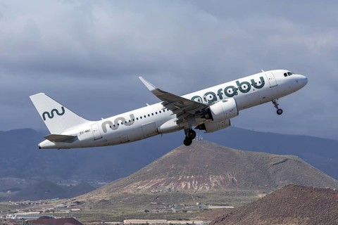 A Marabou Stork Airlines Airbus A320neo aircraft with the license plate ES-MBC at Tenerife Airport,