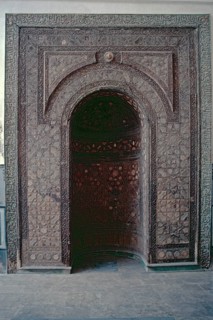 Wooden carved prayer niche from the year 1245, Mihrab, Medresse Hallawiya, Koran High School,