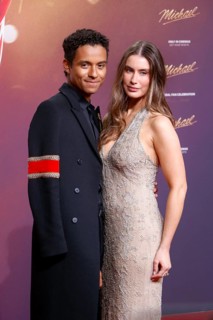 Jaafar Jackson and his partner Maddie Simpson at the world premiere of the movie Michael on Uber