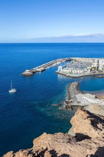 Puerto de Mogan in Gran Canaria from above Sea holidays Beach Marina trip in Puerto de Mogán, Spain