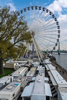 Fair, funfair, camp of the showmen, caravans of the fairground operators, campers of the