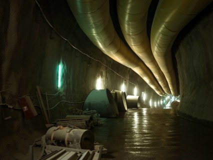 Ventilation hoses in construction lot H41 in the Sill Gorge, Brenner Base Tunnel, Tyrol, Austria