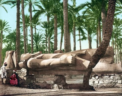 Sakkara, the statue of Ramses II, Egypt, Historical, digitally restored reproduction from a 19th