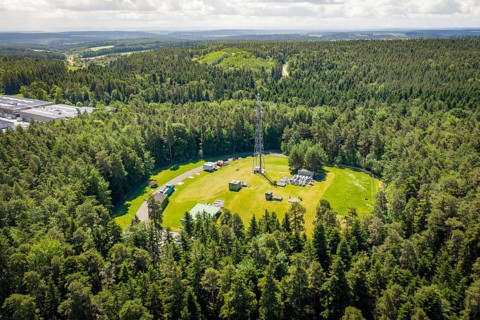 Transmitter in a clearing in the middle of a dense forest, Bunker Anlage, Calw, Germany