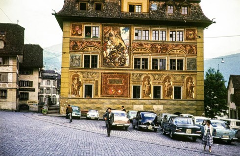 Historic town hall building, Schwyz, Canton Schwyz, Switzerland, Europe, around 1960