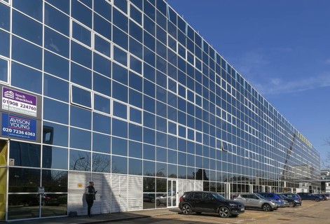 Reflective glass exterior Elder House office block building, Milton Keynes Central,