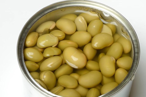 Edamame, unripe soya beans in tins, tinned