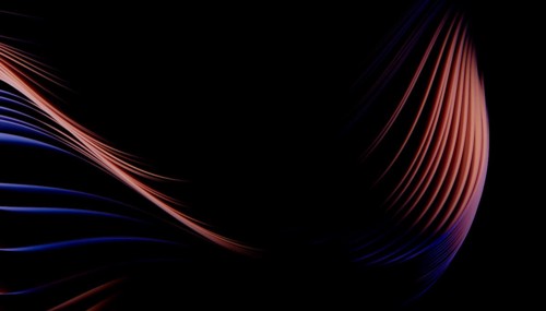 Abstract 3D design features smooth, flowing waves in gradients of blue and purple against a black