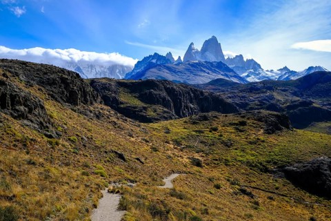 El Chaltén, Patagonia, Argentina, El Chaltén with a view of the Fitz Roy massif. El Chaltén offers