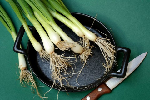 Spring onions on pan, onion