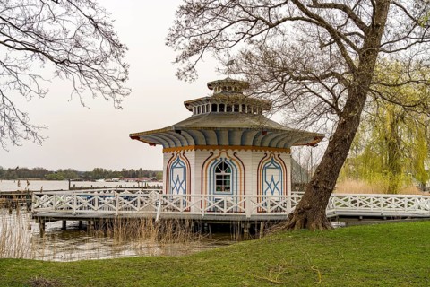 The Chinese Pavilion on Lake Zierker See in Neustrelitz, Mecklenburg Lake District,