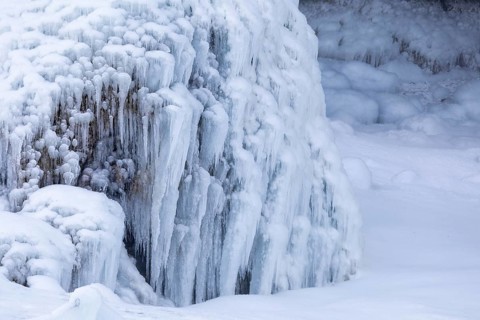 Icicles at Seljalandsfoss, Rangárþing eystra, waterfall, ice, snow, winter, Hella, Iceland,