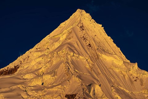Alpamayo in the evening light, 5947 m, with the title most beautiful mountain in the world,