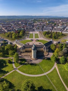 Aerial view of Karlsruhe Palace with Palace Square, Karlsruhe, Baden-Württemberg, Germany