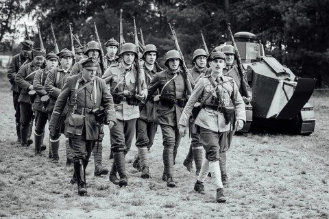 LUBIN, POLAND - AUGUST 8, 2020:, A staging of the Battle of Warsaw from 1920, in which the Polish