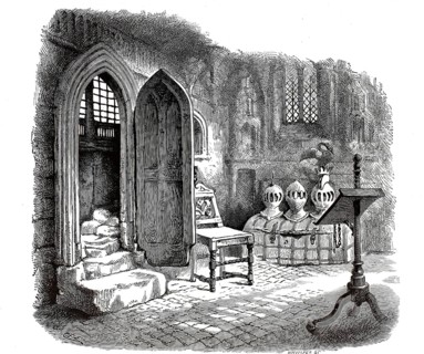 Interior of a side chapel in St. Mary's Collegiate Church in Warwick, England, 1870, illustration,