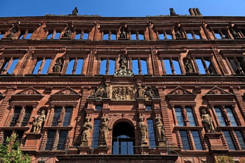 Ottheinrich's building of the Heidelberg castle ruins, destroyed in 1689, castle courtyard,