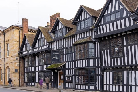 Timbered houses, The Shakespeare Hotel, Chapel Street, Stratford upon Avon, England, Great Britain