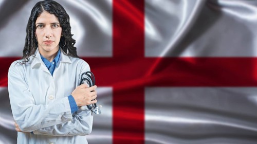 English national health system, Medical professional on England flag background
