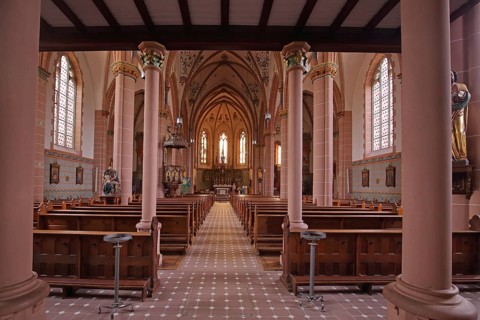 Interior view of neo-gothic St. Martin church built in 1895, Schweich, Middle Moselle, Moselle,