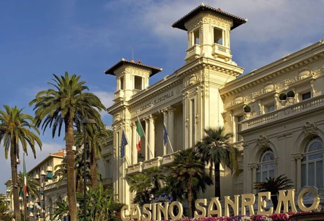 The Municipal Casino of San Remo in Liguria, northwestern Italy. In Italy's pompous and most famous