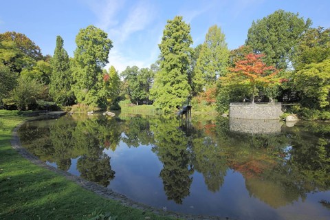 Castle garden with pond, Hanau, Hesse, Germany