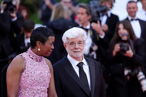 Cannes, France, 25 May 2024: Mellody Hobson and George Lucas at the closing ceremony on the red