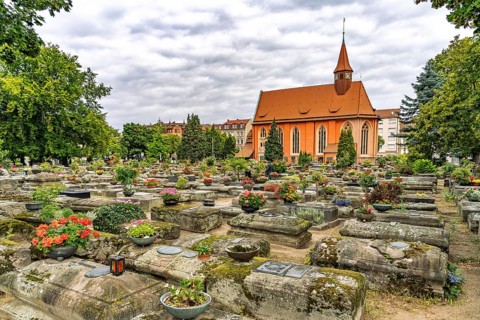 The medieval St. John's Cemetery and St. John's Church in Nuremberg, Bavaria, Germany