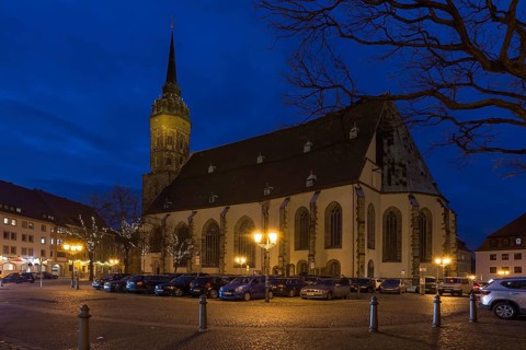 St. Peter's Cathedral, simultaneous church, built in 1213-1221 in the evening, Bautzen, Upper