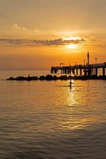Sunset, pier, Baltic Sea, silhouettes, child, Wustrow, Fischland, Mecklenburg-Western Pomerania,